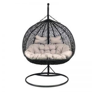 Double Nest Shape Egg Swing Chair Black Basket with Cushion 8409